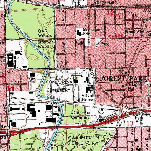 Topographic Map of Concordia Cemetery, IL