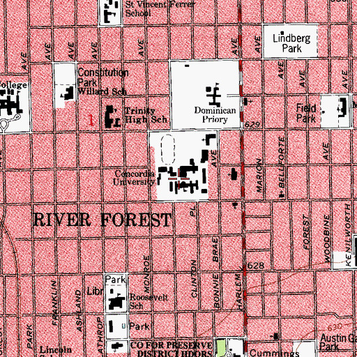 Topographic Map of Concordia University Chicago, IL