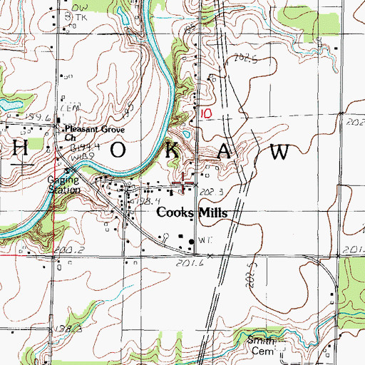 Topographic Map of Cooks Mills, IL
