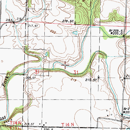 Topographic Map of Coopers Defeat Creek, IL