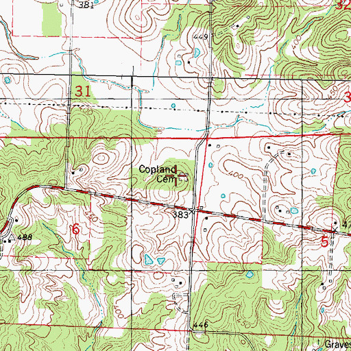 Topographic Map of Copland Cemetery, IL
