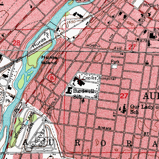 Topographic Map of Copley Hospital (historical), IL