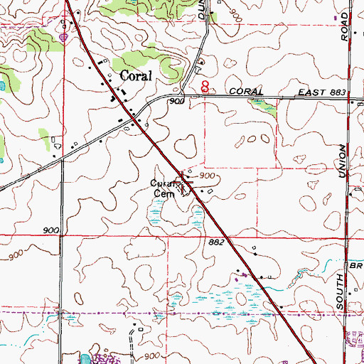 Topographic Map of Coral Cemetery, IL