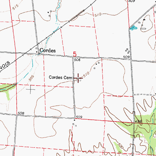 Topographic Map of Cordes Evangelical Cemetery, IL