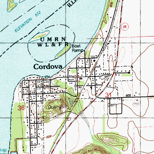 Topographic Map of Cordova, IL