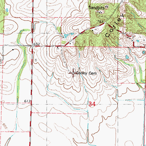 Topographic Map of Corley Cemetery, IL