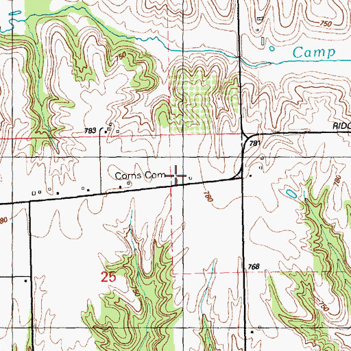 Topographic Map of Corns Cemetery, IL
