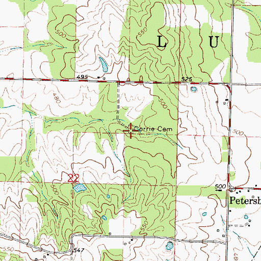 Topographic Map of Corrie Cemetery, IL