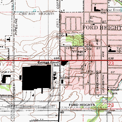 Topographic Map of Cottage Grove Middle School, IL