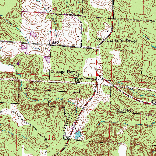 Topographic Map of Cottage Home Church, IL