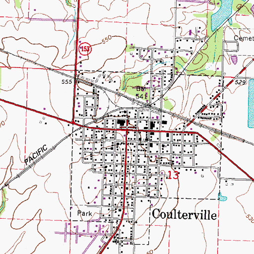 Topographic Map of Coulterville, IL