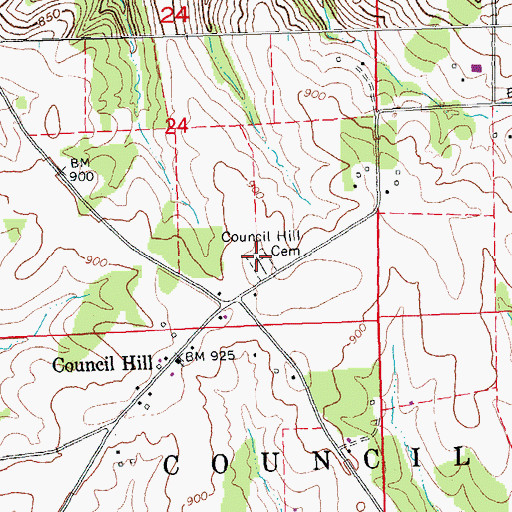 Topographic Map of Council Hill Cemetery, IL