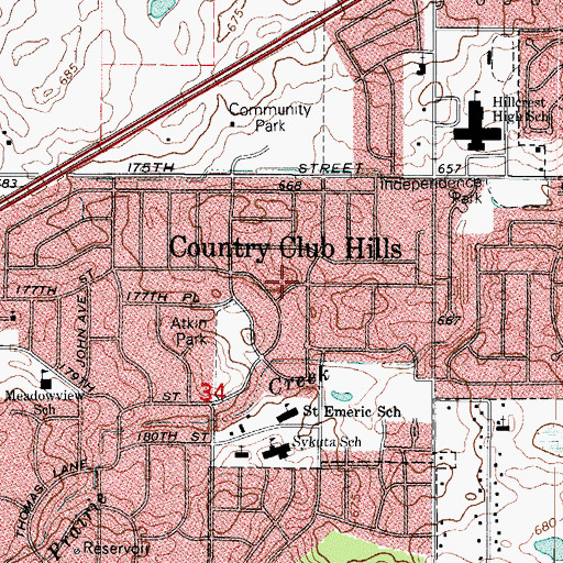 Topographic Map of Country Club Hills, IL