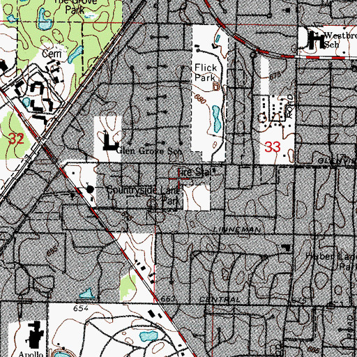 Topographic Map of Countryside Lane Park, IL