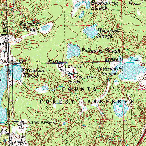 Topographic Map of Country Lane Woods, IL