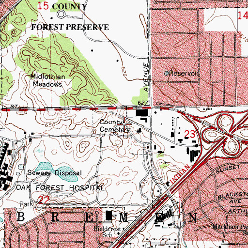 Topographic Map of County Cemetery, IL