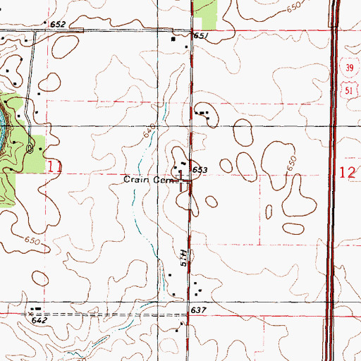 Topographic Map of Crane Cemetery, IL