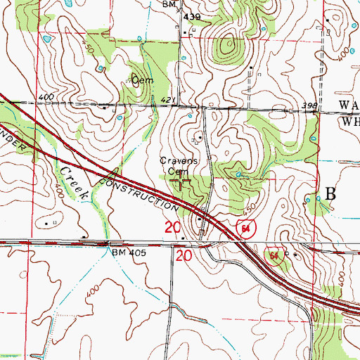 Topographic Map of Cravens Cemetery, IL