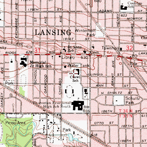 Topographic Map of Crawl School, IL
