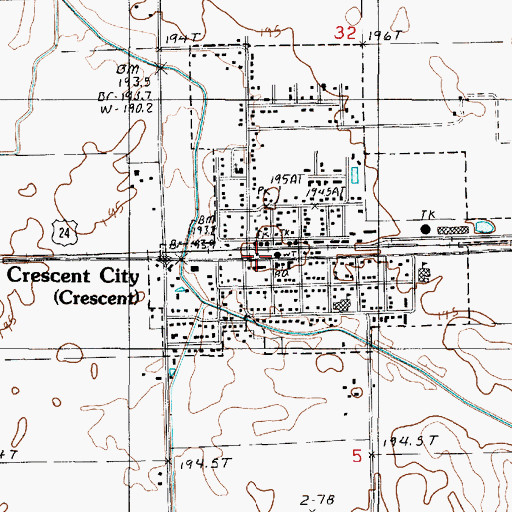 Topographic Map of Crescent City, IL