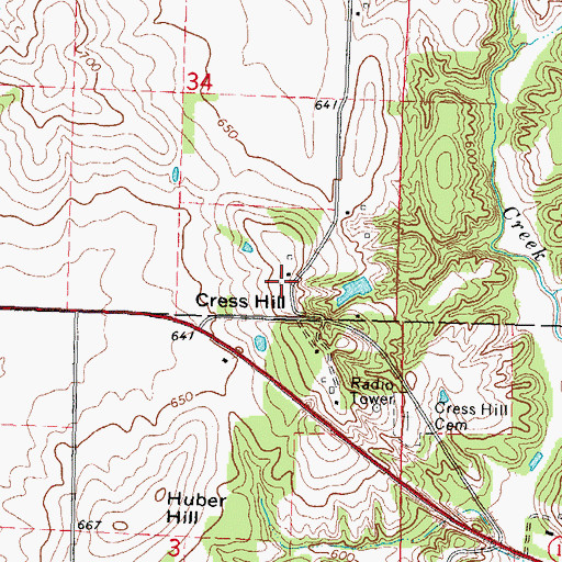 Topographic Map of Cress Hill, IL