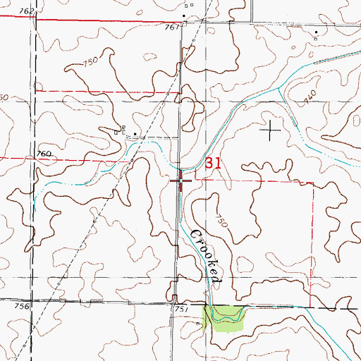 Topographic Map of Crooked Creek, IL