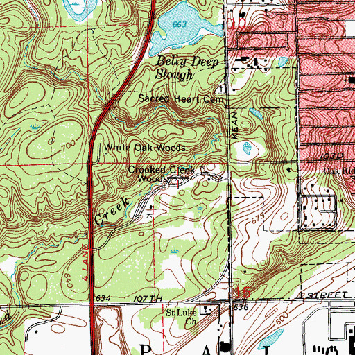 Topographic Map of Crooked Creek Woods, IL