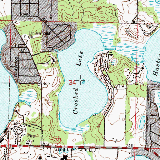 Topographic Map of Crooked Lake, IL