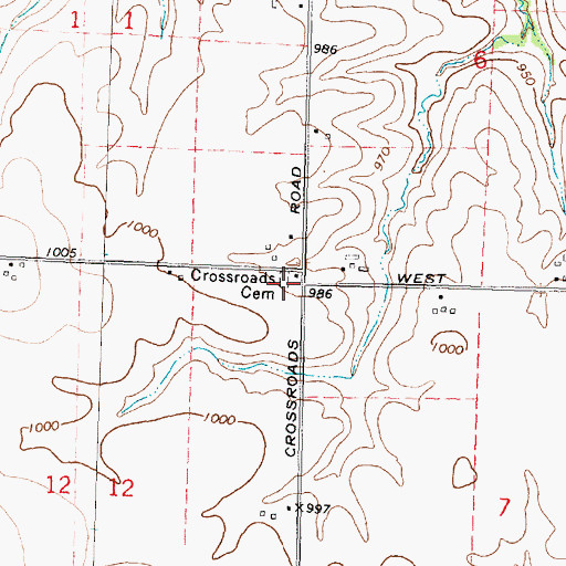 Topographic Map of Crossroads Cemetery, IL