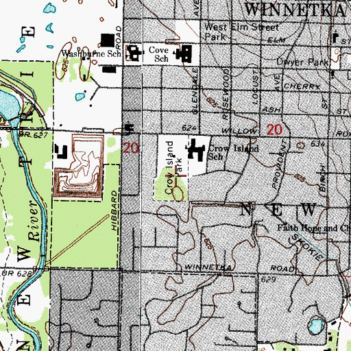 Topographic Map of Crow Island Park, IL
