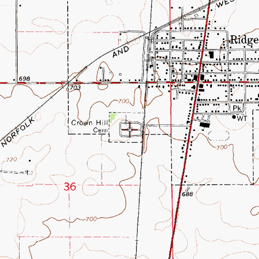 Topographic Map of Crown Hill Cemetery, IL