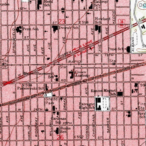 Topographic Map of Crown School, IL