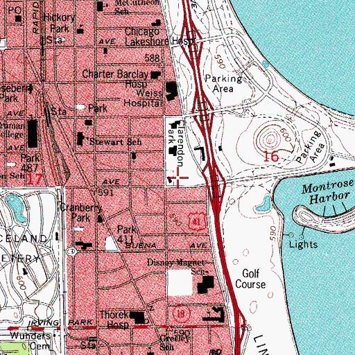 Topographic Map of Cuneo Hospital, IL