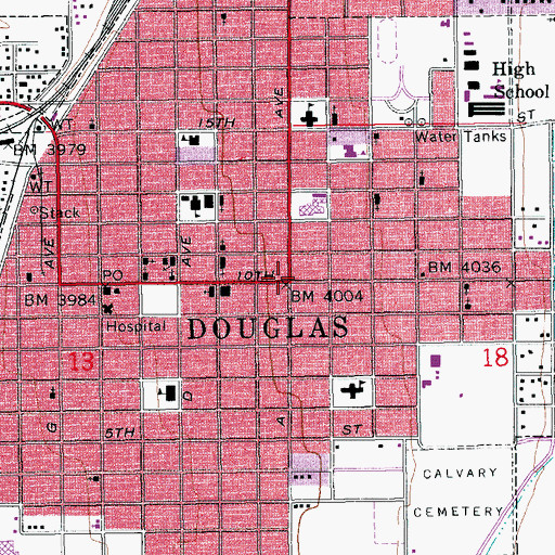 Topographic Map of Douglas, AZ