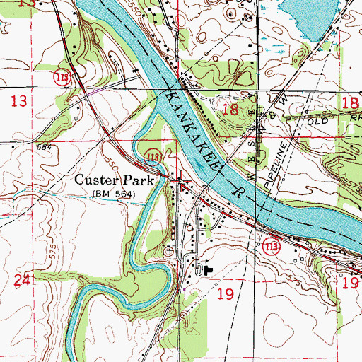 Topographic Map of Custer Park, IL