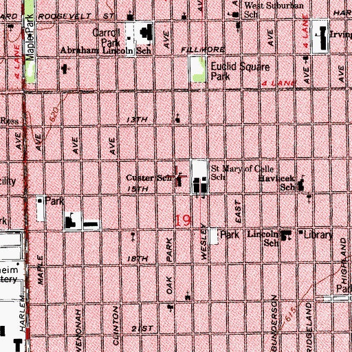 Topographic Map of General Custer Elementary School, IL
