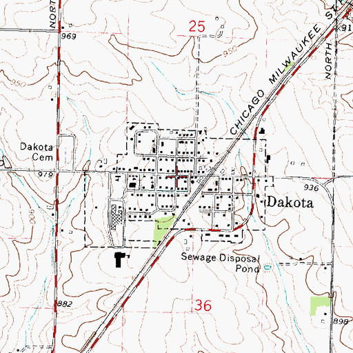 Topographic Map of Dakota, IL