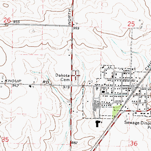 Topographic Map of Dakota Cemetery, IL
