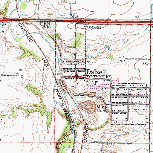 Topographic Map of Dalzell, IL