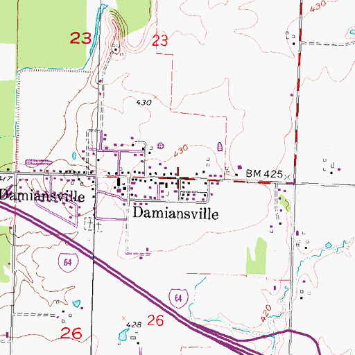 Topographic Map of Damiansville, IL