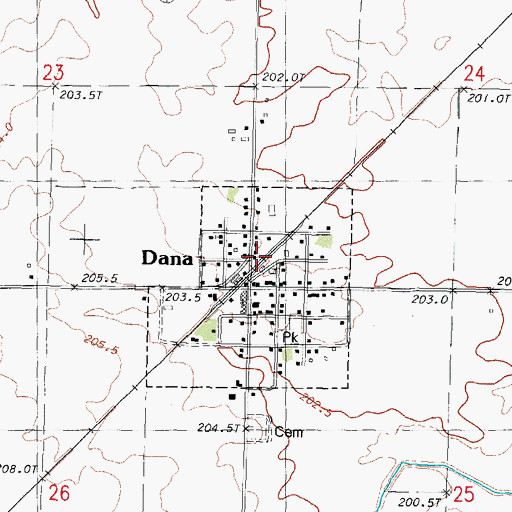 Topographic Map of Dana, IL