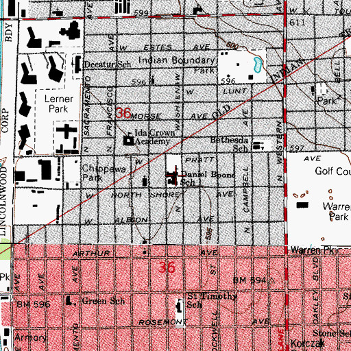 Topographic Map of Daniel Boone Elementary School, IL