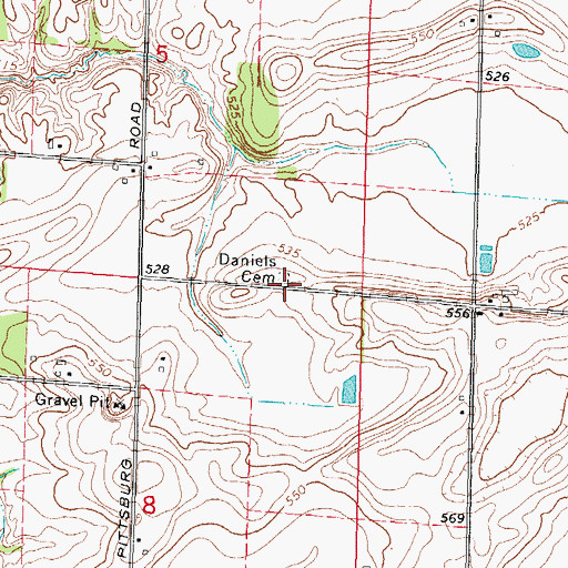 Topographic Map of Daniel Cemetery, IL