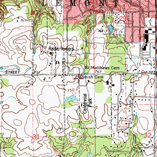 Topographic Map of Danish Cemetery, IL