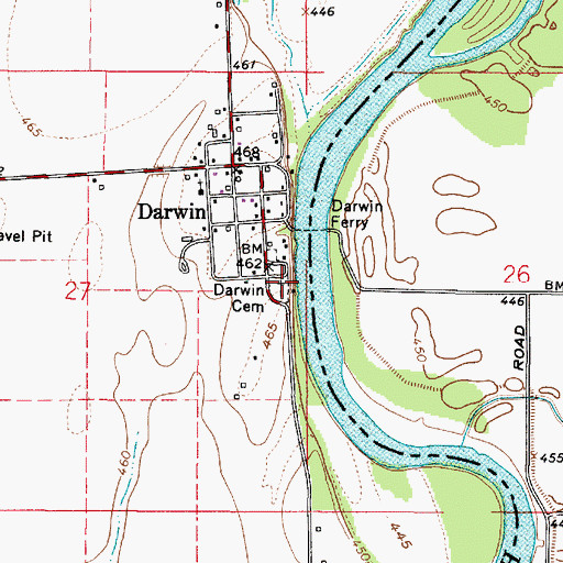 Topographic Map of Darwin Cemetery, IL