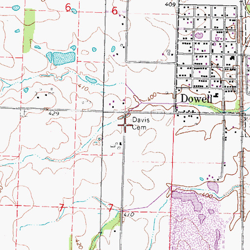 Topographic Map of Davis Cemetery, IL