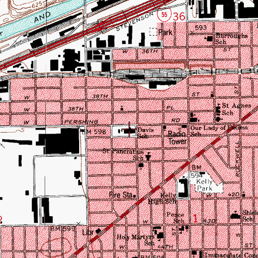 Topographic Map of N Davis Elementary School, IL