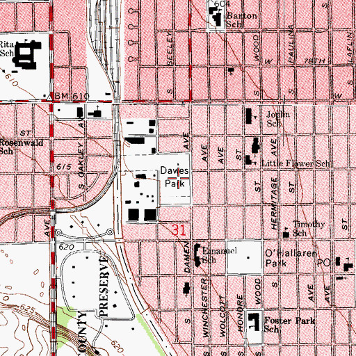 Topographic Map of Dawes Park, IL