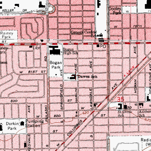 Topographic Map of Dawes Elementary School, IL
