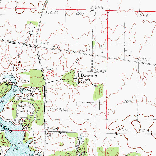 Topographic Map of Dawson Cemetery, IL